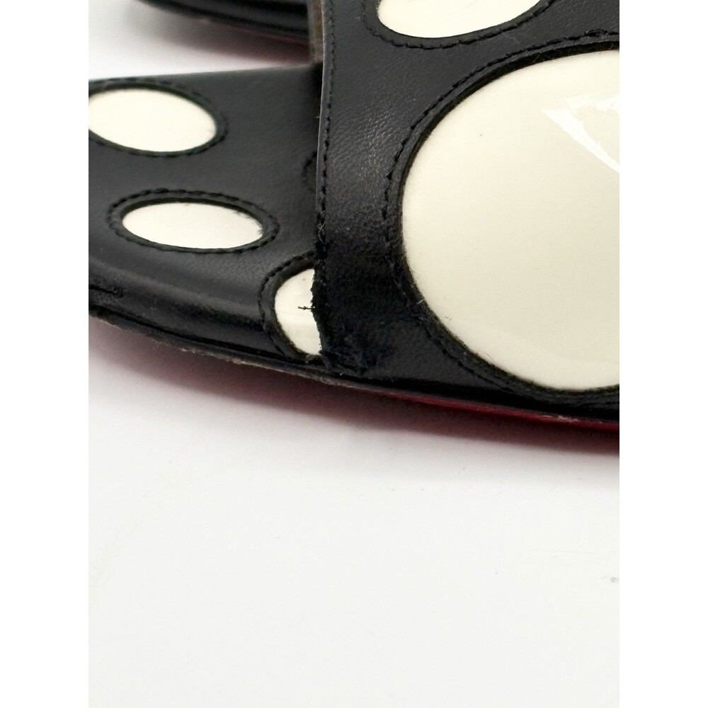 Christian Louboutin Black & White Polka Dot Leather Sandals Slides Sz EU 37.5 - Picture 11 of 13